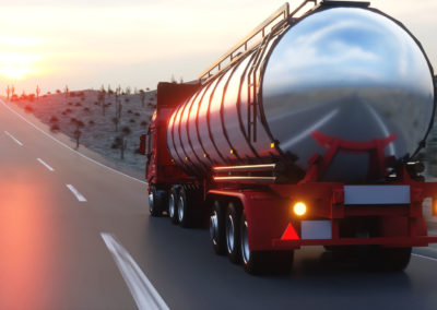 Gasoline tanker, Oil trailer, truck on highway. Very fast driving. 3d rendering.