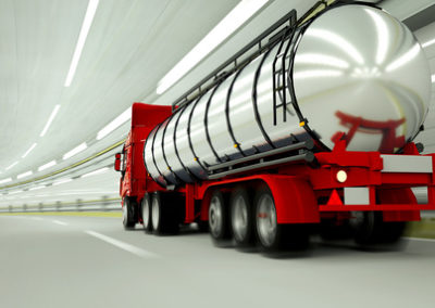 red Gasoline tanker in a tunnel. fast driving. oil concept. 3d r